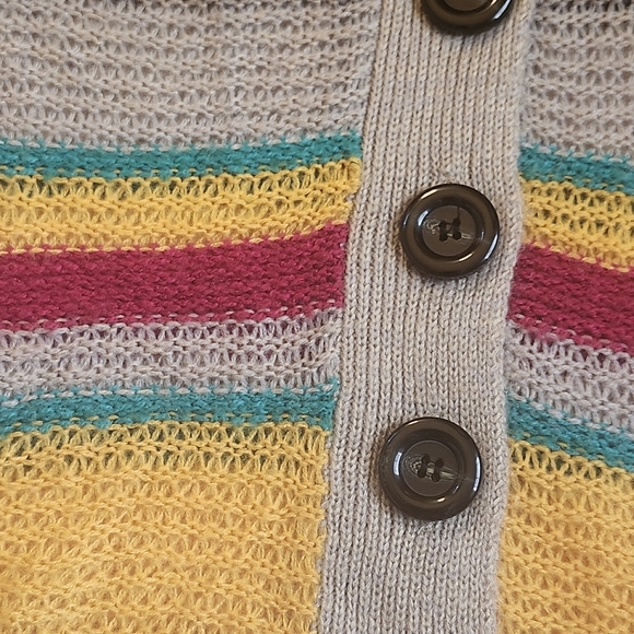 Urban Outfitters Buttin Front Cardigan Open Weave Multi Color Stripe Extra Small - Picture 6 of 10